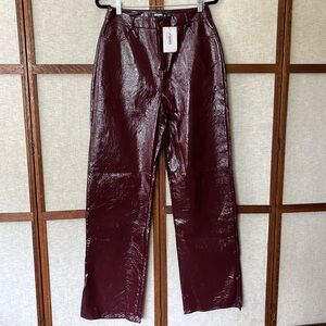 Missguided Tall Burgandy Wined Colred Shiny Faux Leather Vinyl Pants - 10
